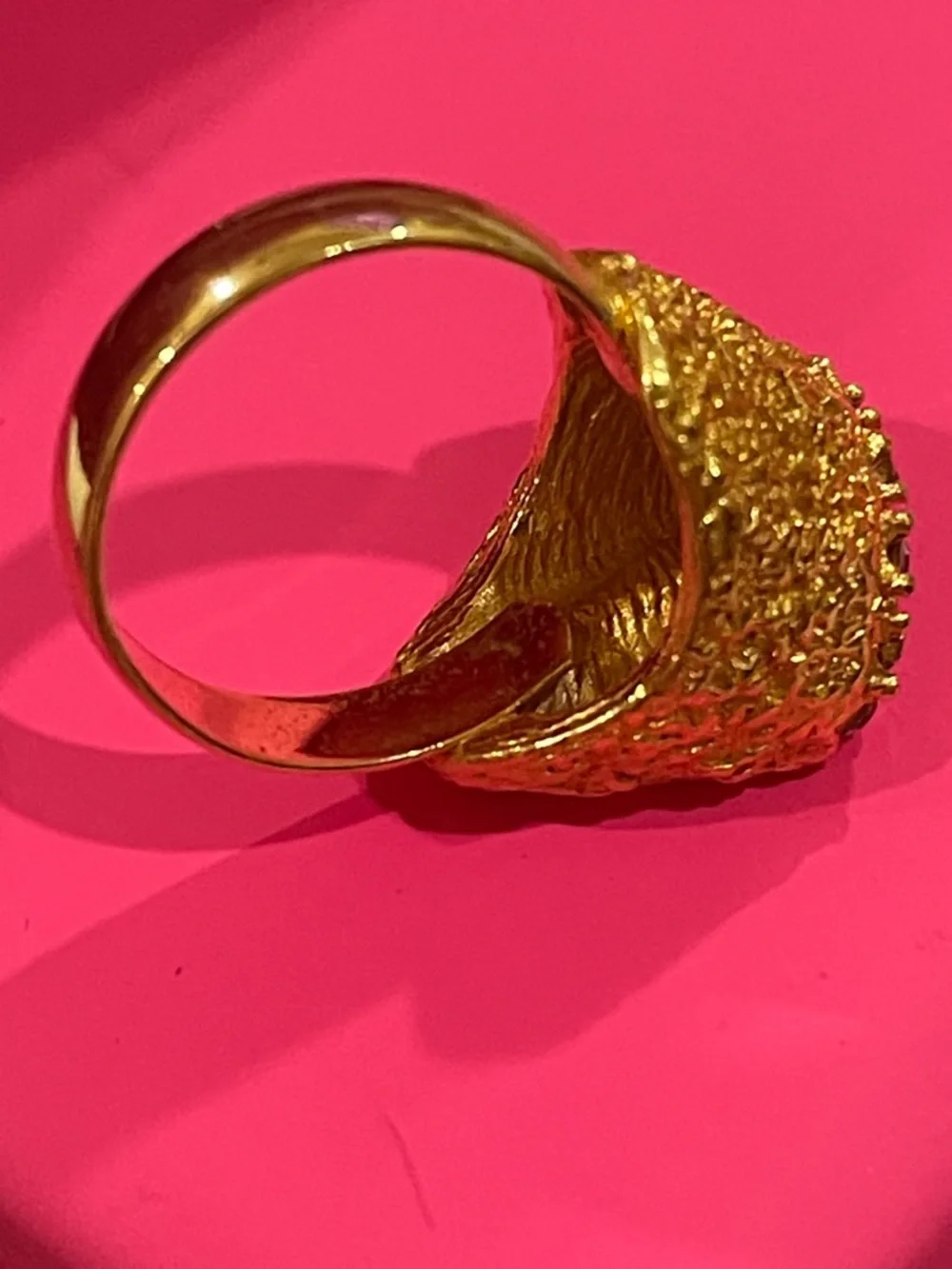 Gold Plated Beehive”Textured VINTAGE Dome Ring w/6 Diamond Accents -